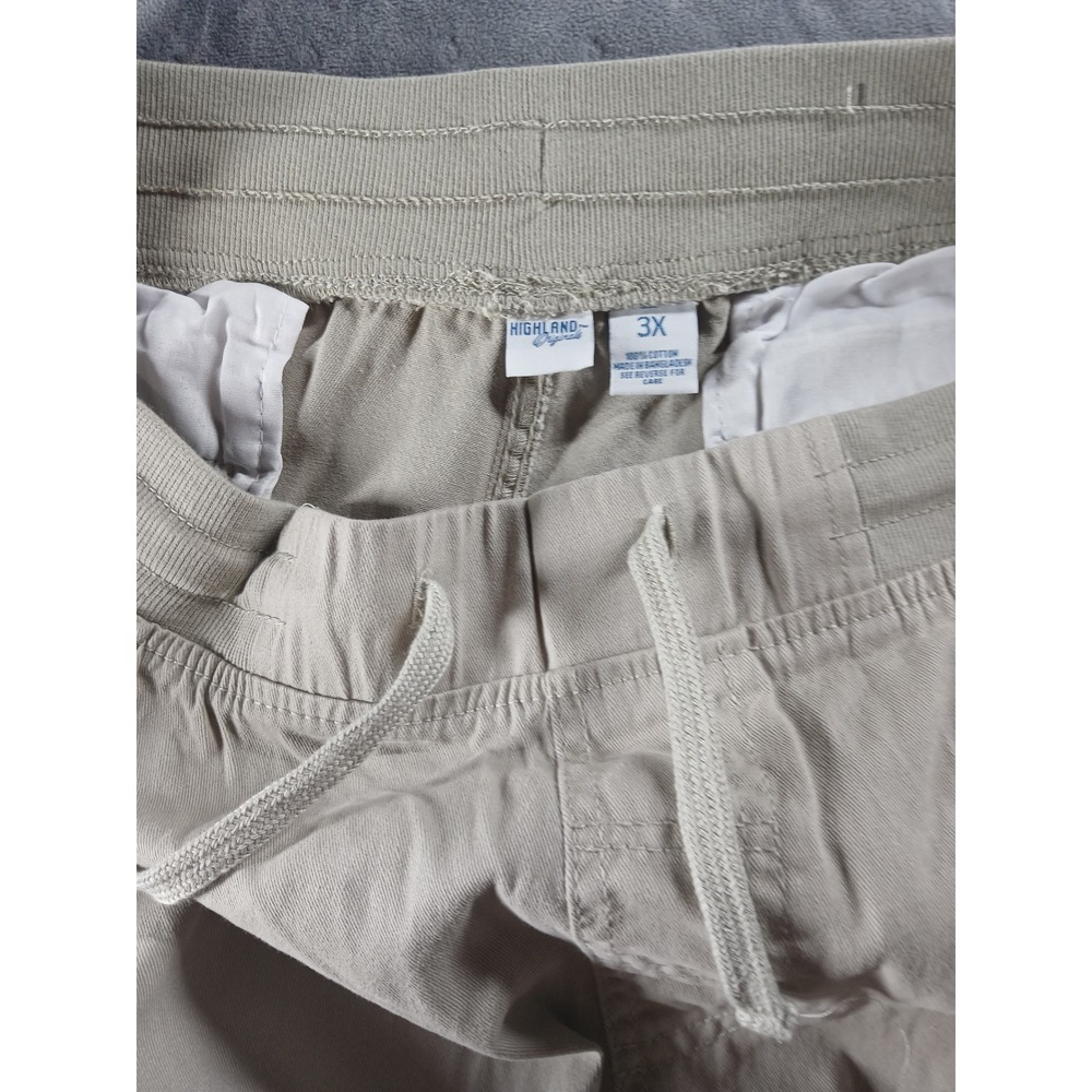 Highland Originals Mens 3X Cargo Shorts KhakiTan Cotton Elastic Waist Drawstring - Picture 5 of 8